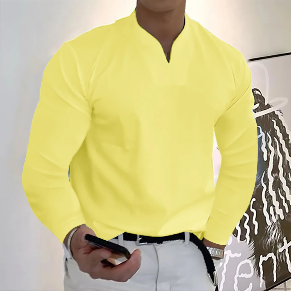 Mens Plus Size Solid V Neck Sweatshirt 12 Colors Spring Loose Athletic Elastic Comfortable Long Sleeve T-Shirt Casual Top 240814