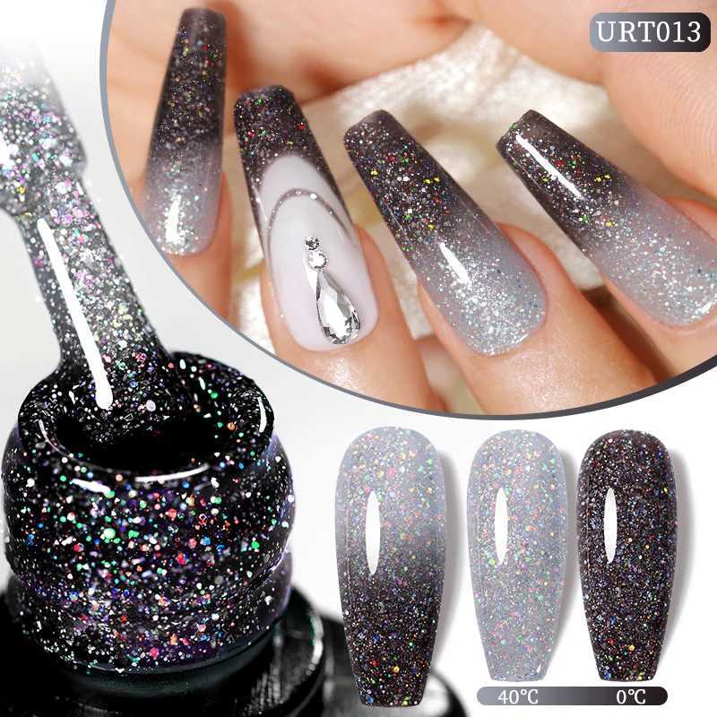 UR SUGAR 7.5ml Thermal Laser Glitter Gel Semi Permanent Soak Off UV Gel Temperature Color Change Sequins Nail Art VarnishM240814