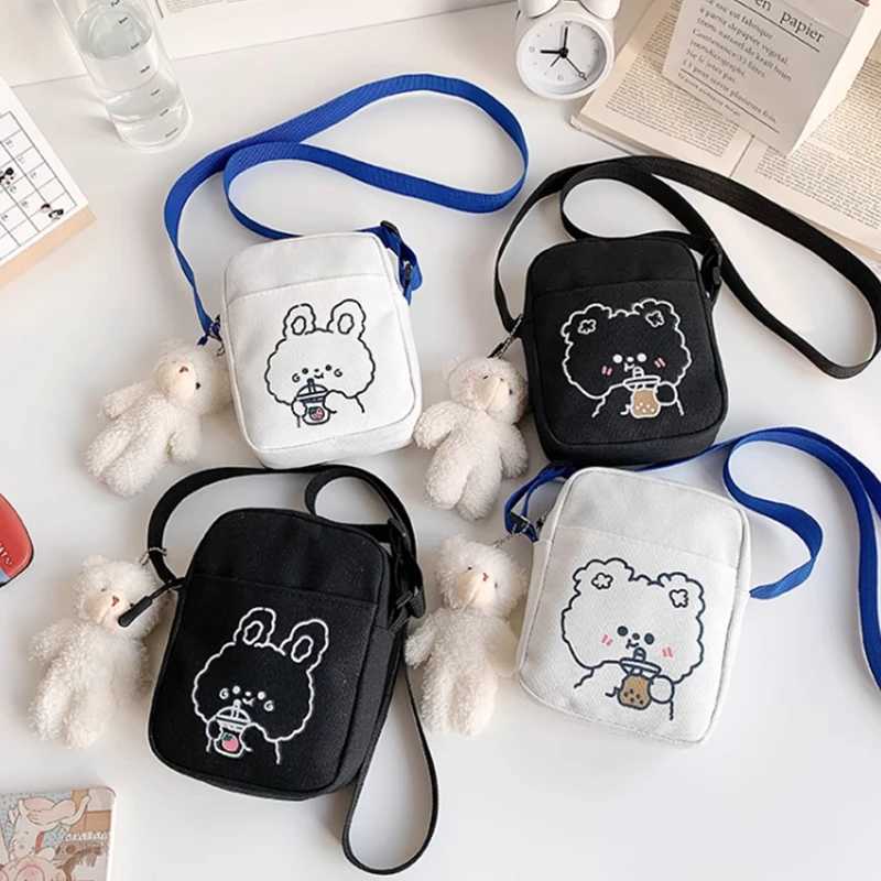 Kawaii shoulder bag for girls student small canvas fully matched mobile phone bag fashionable strap cross body bag cute ladies daily travel handbag W2