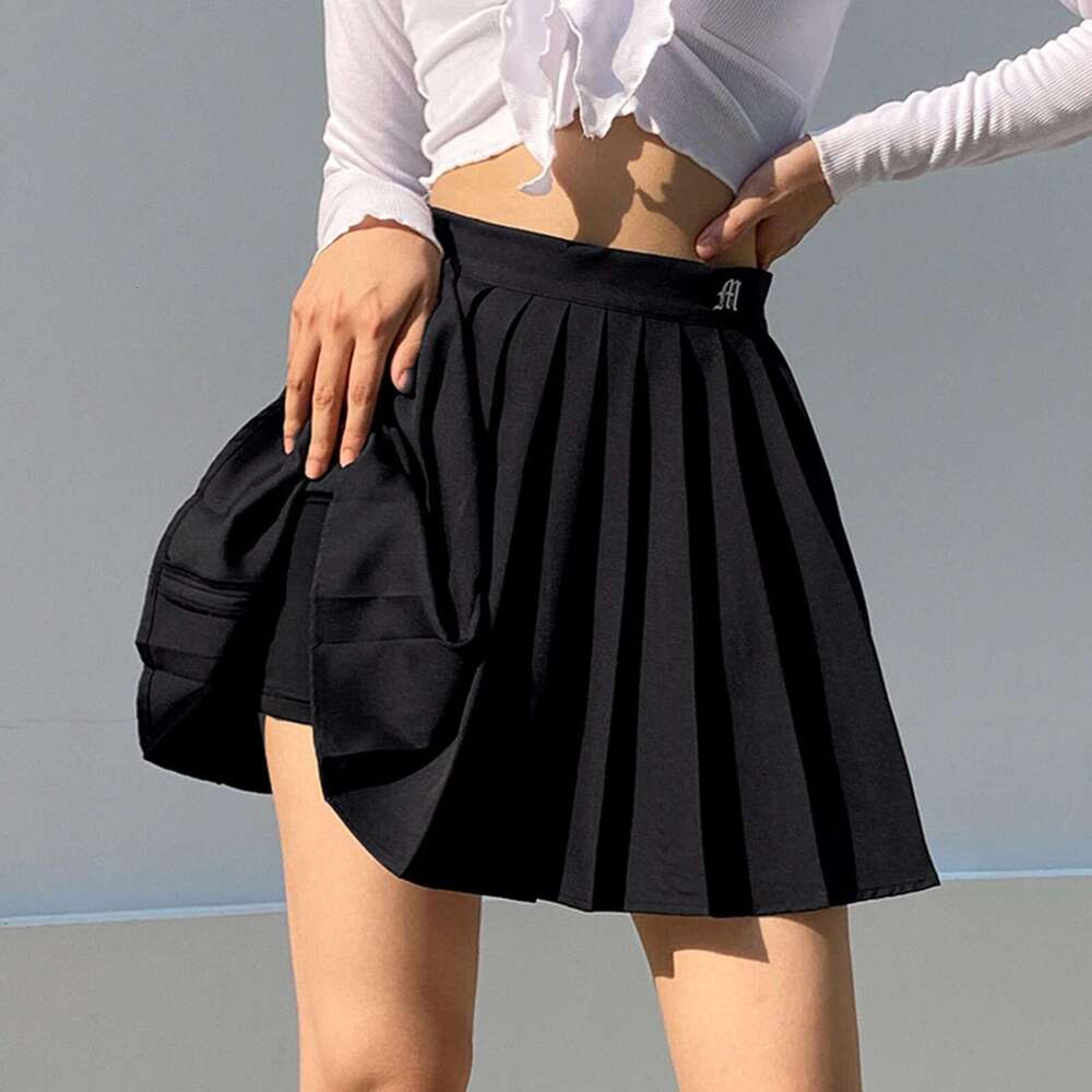 Summer Gothic Pleated New Short White Woman Elastic Waist Skirts Sexy Mircro Embroidery Mini Sports Tennis Skirt