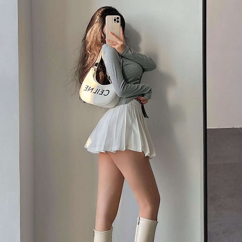 Pleated HOUZHOU with Shorts Women Sexy High Waist Black White A-line Korean Gyaru Mini Tennis Skirt School Girl Summer