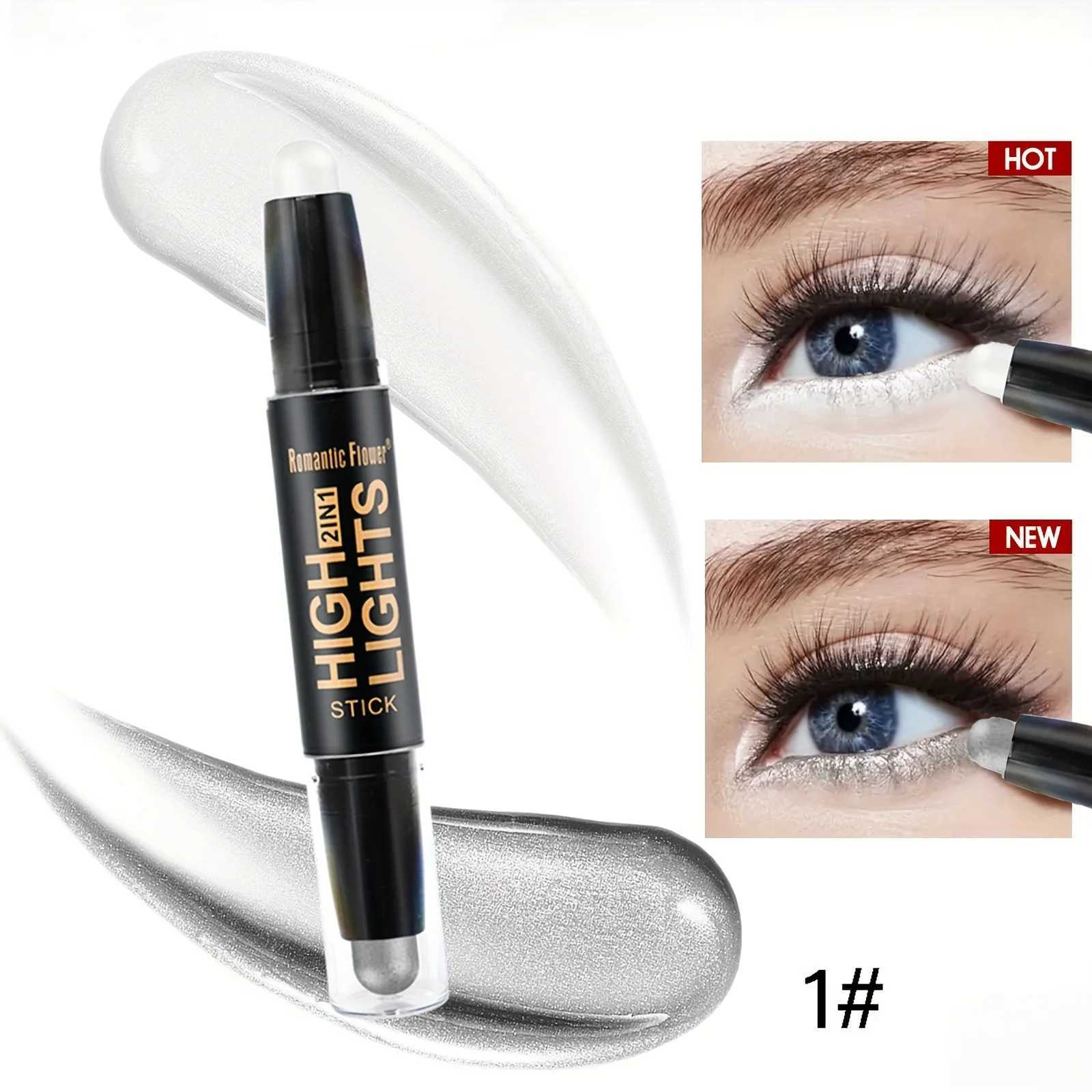Double-ended bright white silkworm highlighter long-lasting waterproof smooth matte pearlescent silver eyeliner eyeshadow stick Y240813