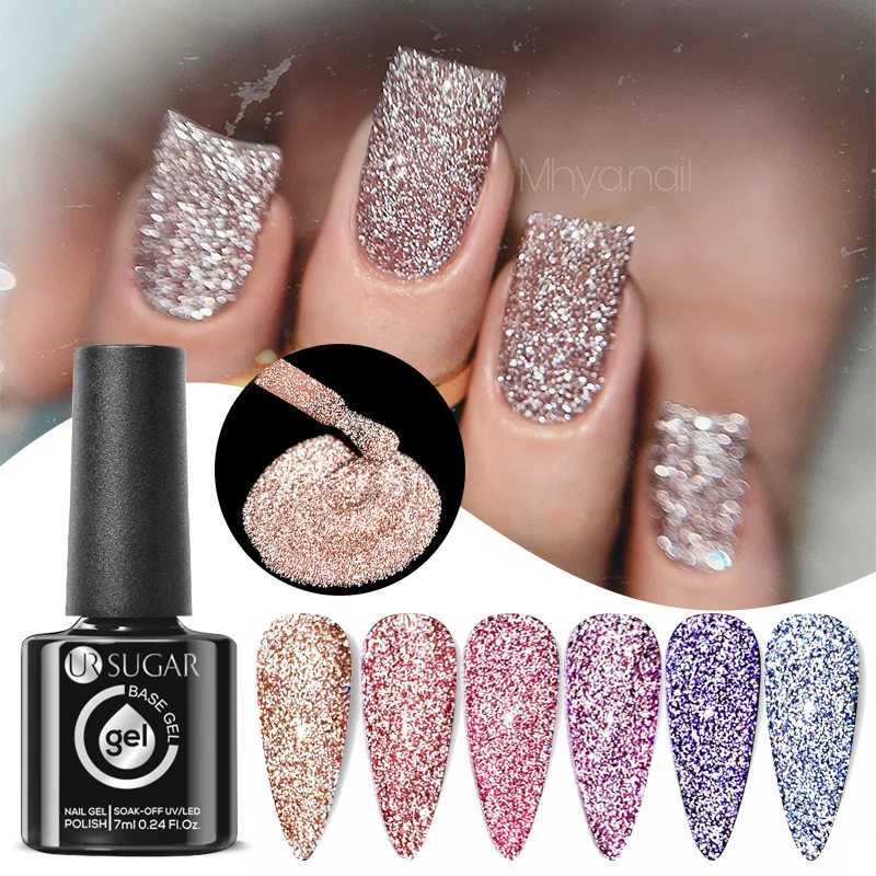 UR SUGAR 7ml Rose Gold Reflective Glitter Rubber Base Gel Nail Polish Sparkling Champagne Glowing Semi Permanent Nail Art UV GelM240814