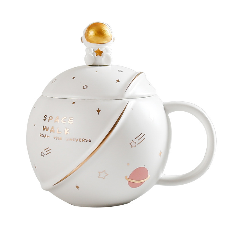 Ceramic Coffee Mug Set with Protective Lid, Astronaut Design, perfect for gift