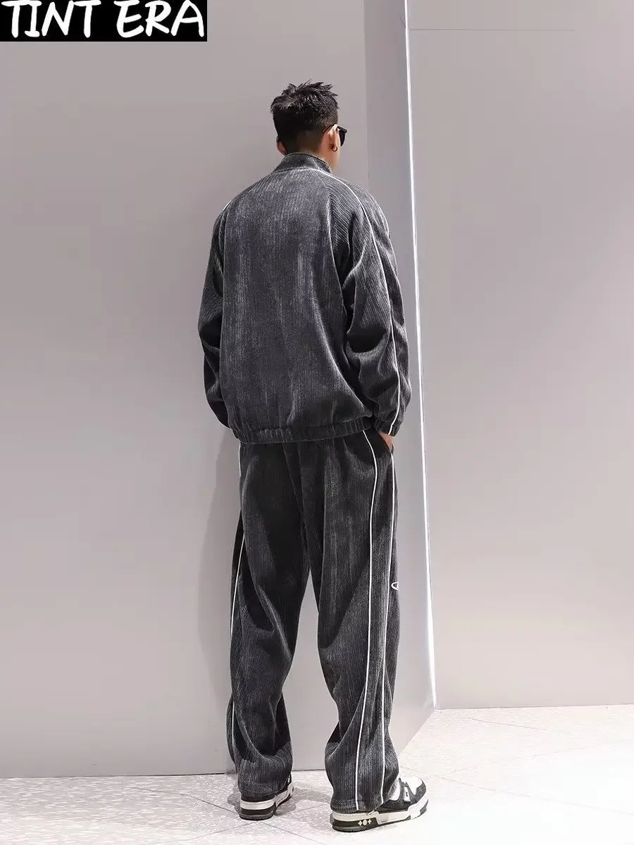 Sportswear mens jacket Corduroy autumn winter plush jacket casual pants two-piece set Pantalon Pour womens sportswear240813