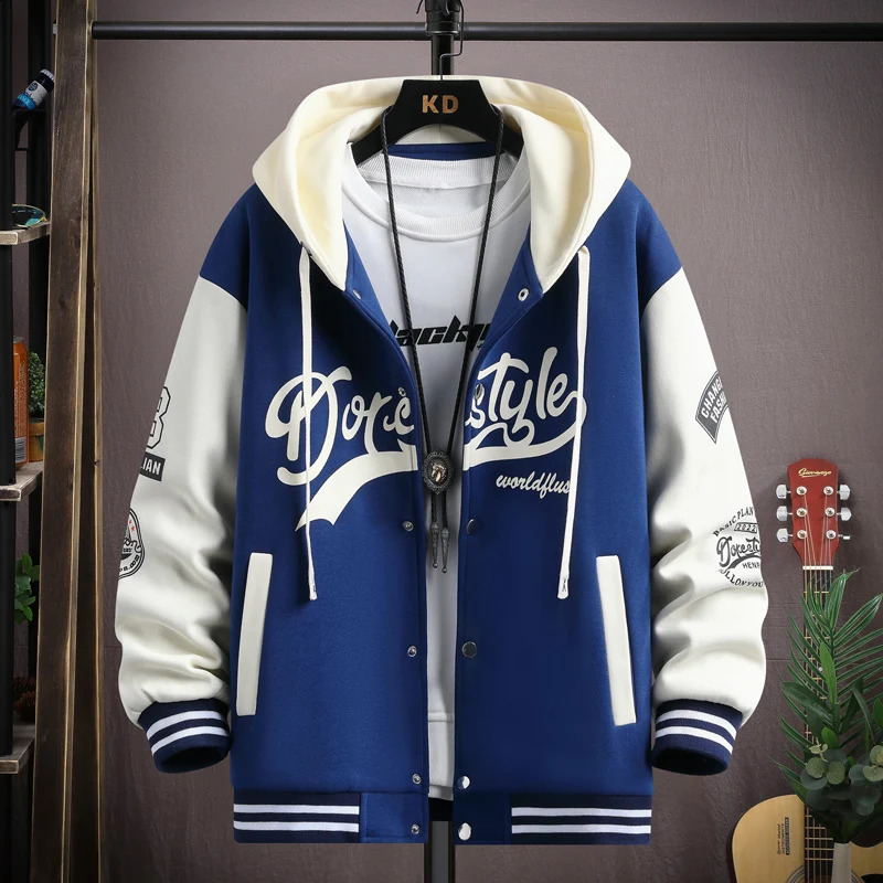 Trendy Hip Hop Hooded Baseball Uniform Unisex Lightweight Sportswear Jacket Mens Bomber Jackets Autumn Coat Letter Printed 240712