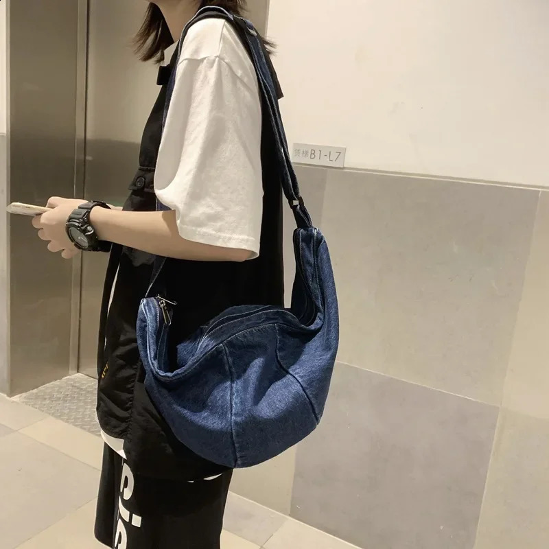 Casual Simplicity Large Shoulder Bag Canvas High Capacity Shopping bag Crossed Body Denim Women Messenger 240813