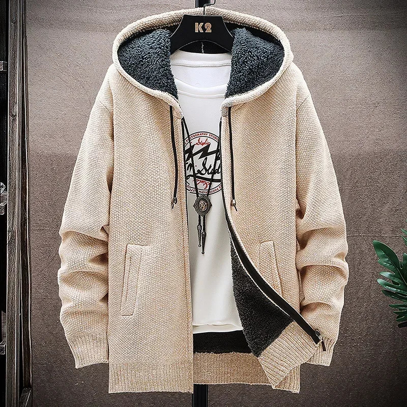 Autumn and Winter Mens Fashion Hooded Sweater Mens Casual Plus Fleece Thickened Warm High-Quality Large Size Sweater 240814