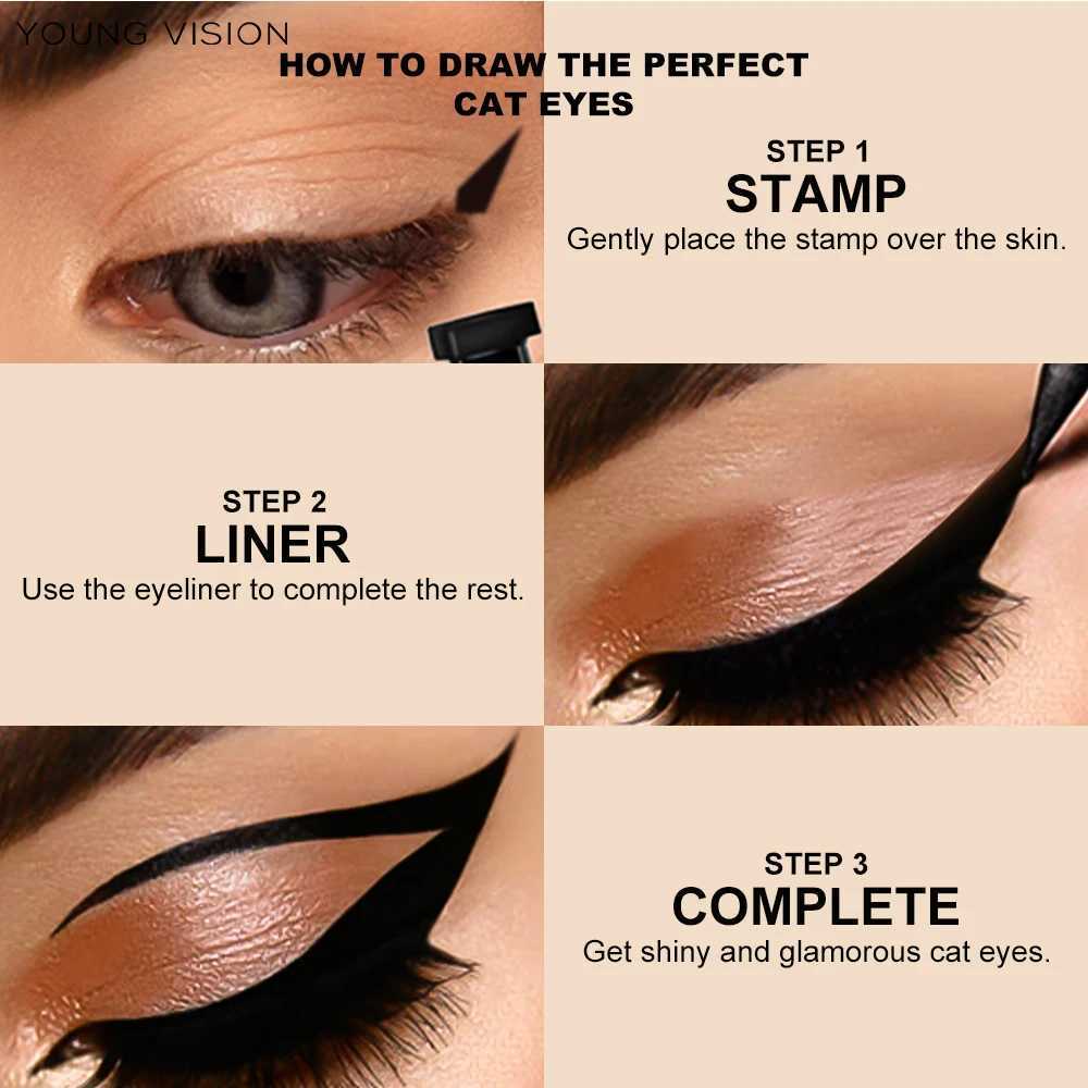 YOUNG VISION Black double head Waterproof Fast Dry Durable Eyeliner Pen non fading triangle eyeliner pen Y240813