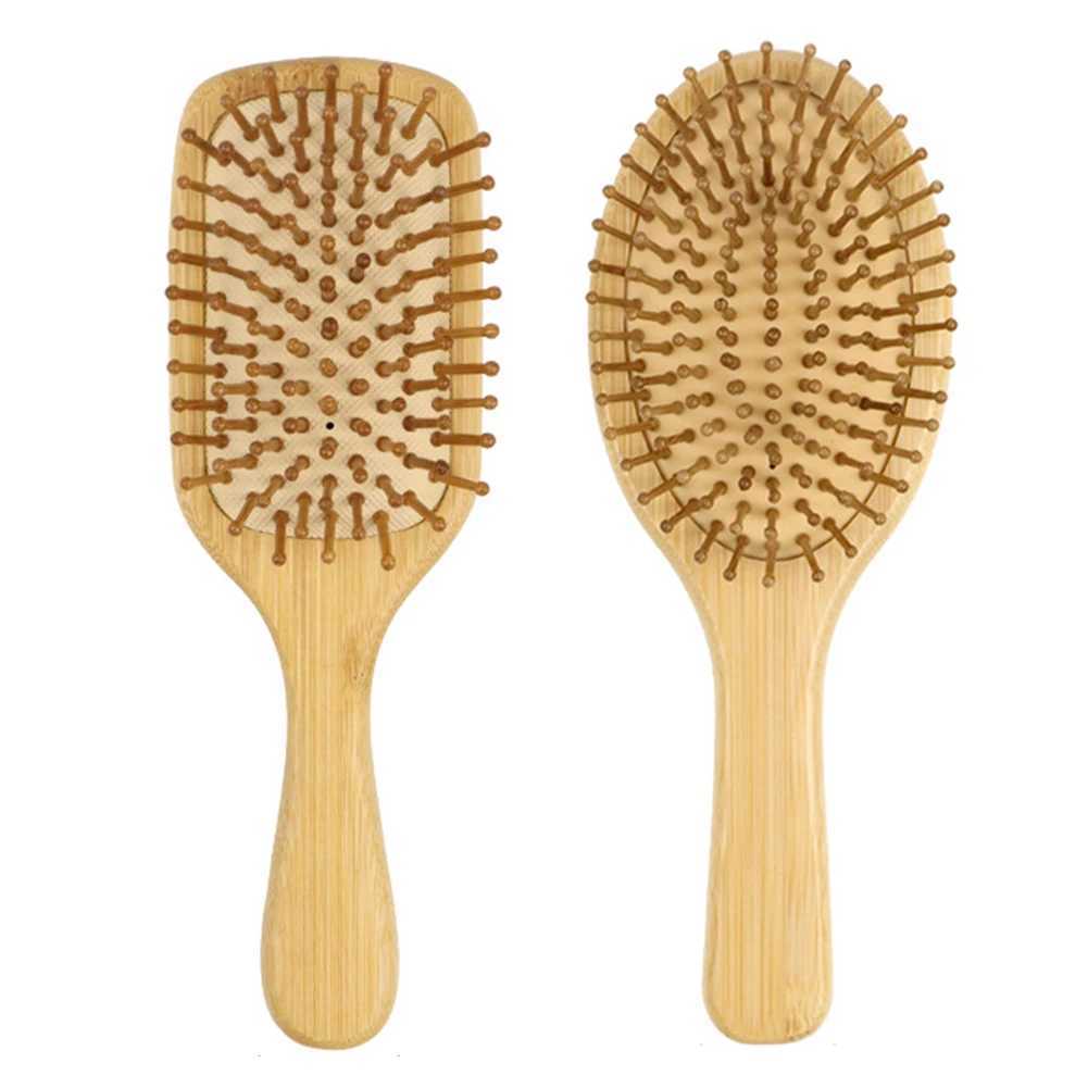 Bamboo hair brush to improve hair texture. Bamboo comb made of natural wood used for long curly and thin short hair W240813