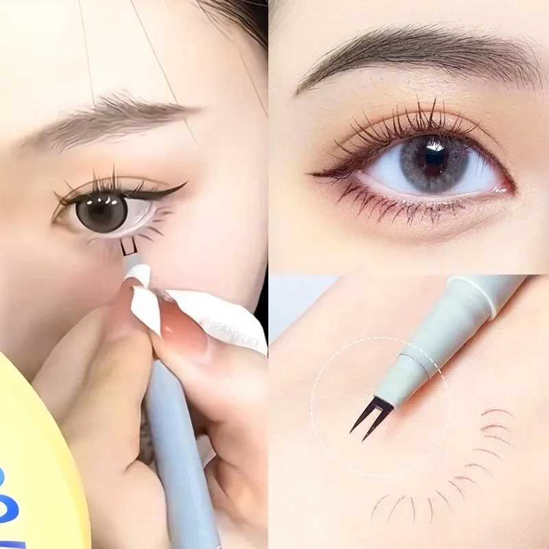 Double Forked Tip Lower Lash Pen Ultra-thin 2 Fork Tip Liquid Eyeliner Waterproof Natural Eye Brow Lying Silkworm Contour Makeup Y240813