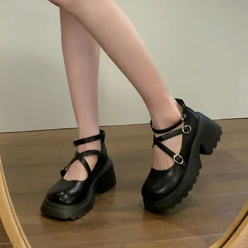 Womens Shoes Mary Janes Womens High Heels Platform Dress Pumps Women Round Toe Buckle Strap Chunky Heels Shoes Female 240809