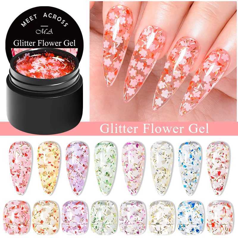 MEET ACROSS 7ml Glitter Dried Flower Gel Nail Polish Natural Floral Gel Semi Permanent Varnish Soak Off UV Nail Art For ManicureM240814