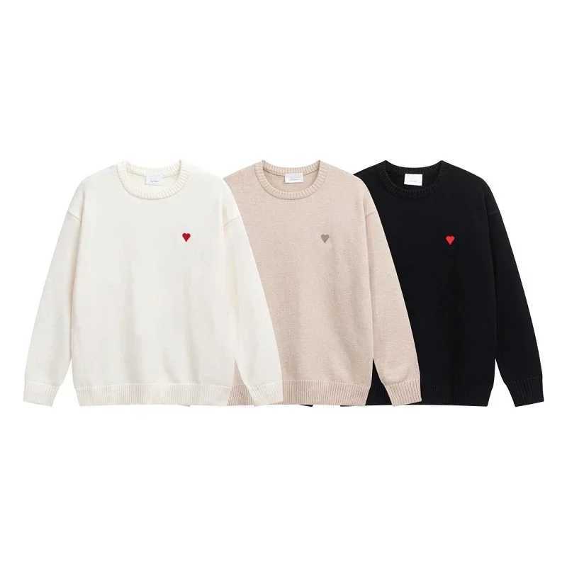 Autumn and Winter Mens and Womens Knitted Zipper O-neck Heart Embroidery 2023 Loose Fashion Casual SweaterW240729