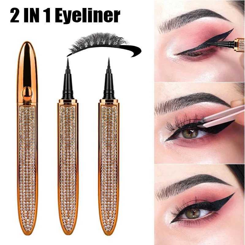 2 In 1 Self Adhesive Eyelashes Eyeliner Pencil Long Lasting No Glue Non Magnetic Quick Drying Eyelashes Sticking Eye Liner Pen Y240813