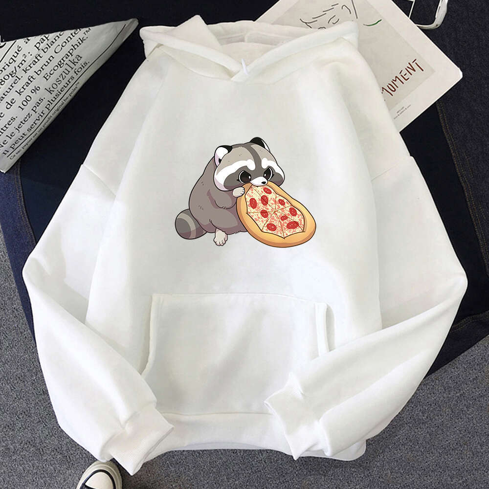 Pizza Cartoon Raccoon Hoodie Women Cute Print Hoodies Haruku Sweatshirts Autumn Winter Plus Size Fleece Hooded Pullover s