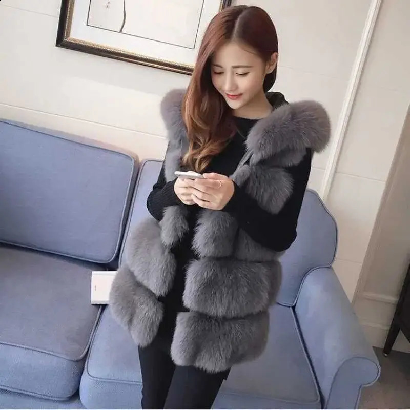 est Fashion Quality Fur Vest Coat Warm Womens Vests Winter Furs Fox s Jacket for Women V150 240814