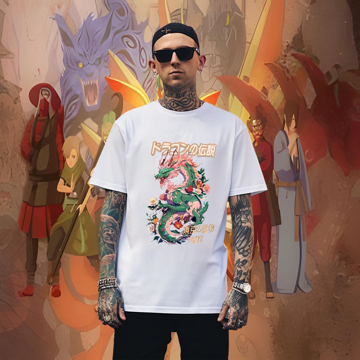 Wholesale Mens Tshirts Outdoor 230g 100% Cotton Anime Print O-Neck Short Sleeve Man T Shirts Classic Polos