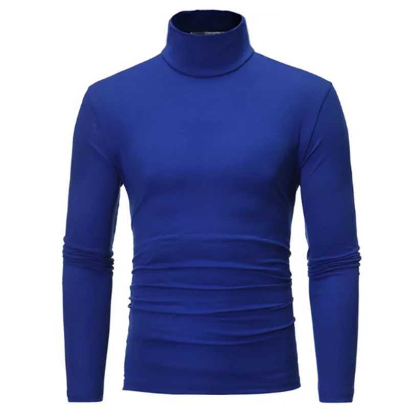 Fashion Mens Casual Slim Fit Basic Turtleneck High Collar Pullover Male Autumn Spring Thin Tops Basic Bottoming Plain T-shirtM240814