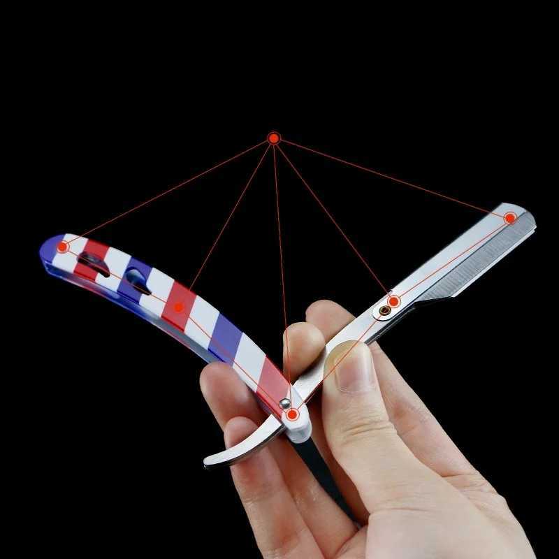 Men Classic Barber Manual Folding Beard Razor Stripes US Flag Dollar Print Stainless Steel Shaving Knife Hair Removal Tools WithM240814
