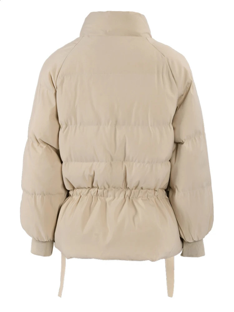EAM Beige Short Warm Cotton-padded Coat Long Sleeve Loose Fit Women Parkas Fashion Autumn Winter 2024 ML52612 240813