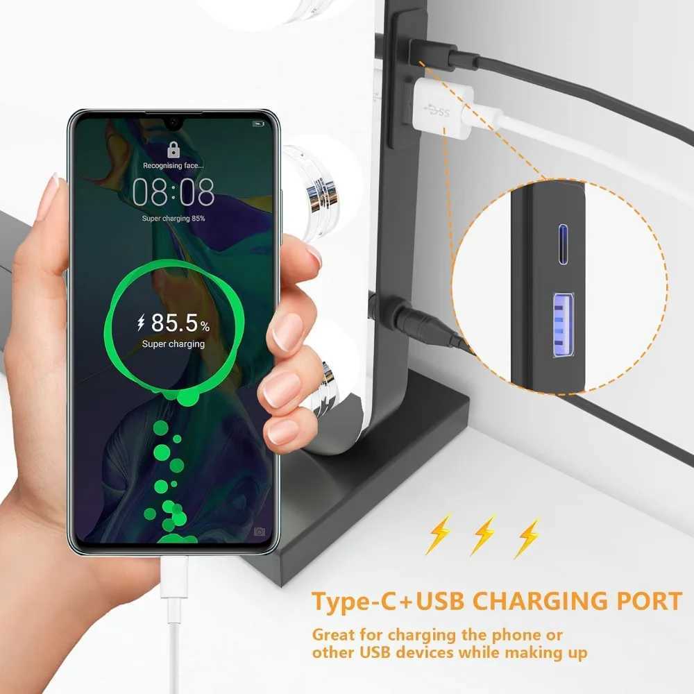 Makeup mirror with lighting 31.5 inches x 23.6 inches equipped with 17 dimmable light bulbs and 10x magnification 3 color modes touch controlled mirro