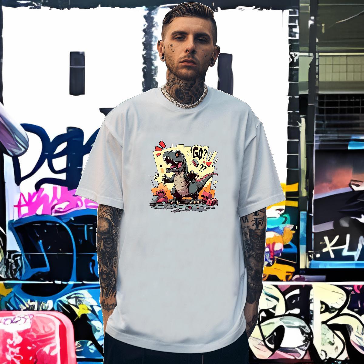 Unisex T-Shirts for Men dinosaur Crew Neck Breathable Home Outdoor Customized 230g Pure Cotton Tshirts New Designer Tees