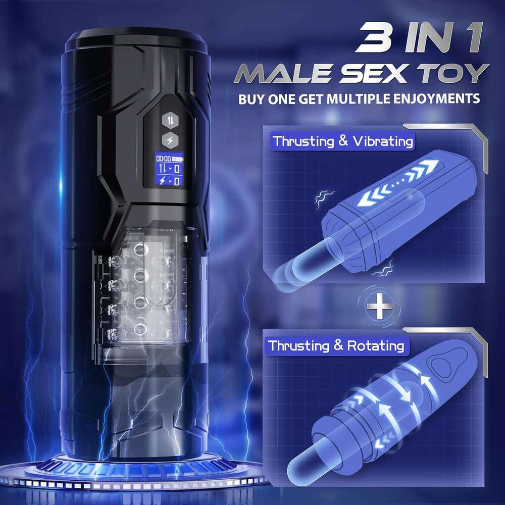 Male sexual toy - Adult male sexual toy with 7 thrust, rotation, and vibration modes, equipped with LCD display screen, visual window, and IPX7 waterp