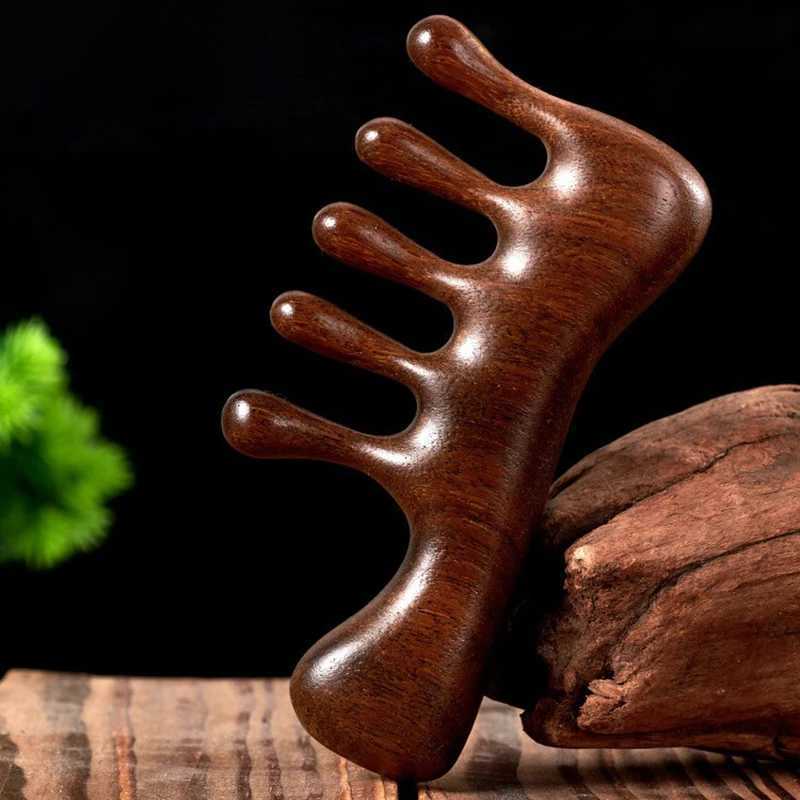 Meridian Massage Comb Sandalwood Five Wide Teeth Comb Acne Treatment Blood Circulation Anti Static Smooth Hair W240813