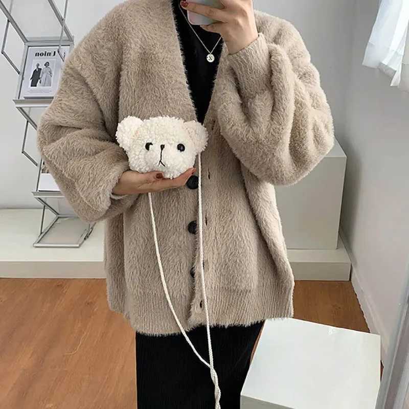 Cute bear plush shoulder bag childrens cartoon messenger bag Kawai plush wallet little girl stuffed animal backpack W240813