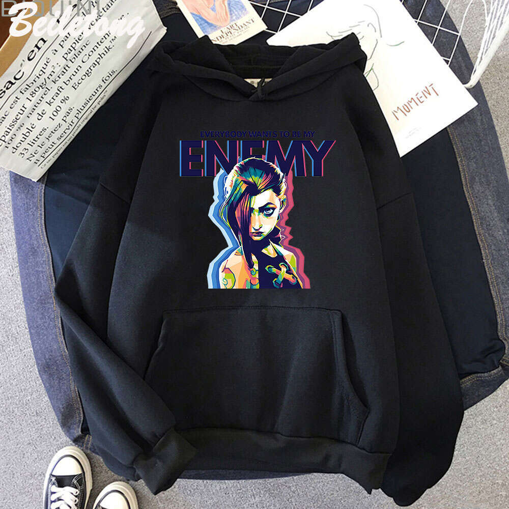 Arcane Jinx Plus Size Hoodie ENEMY Cool Graphic Print Hooded Women Sweatshirts Hip Hop Autumn Winter Warm Female Sudaderas