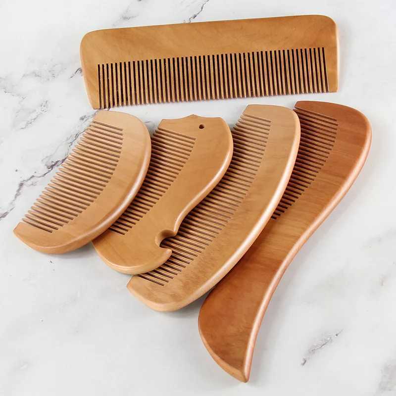 1 piece of wooden comb carving painting anti-static natural head massage handmade wooden comb hair styling tool W240813