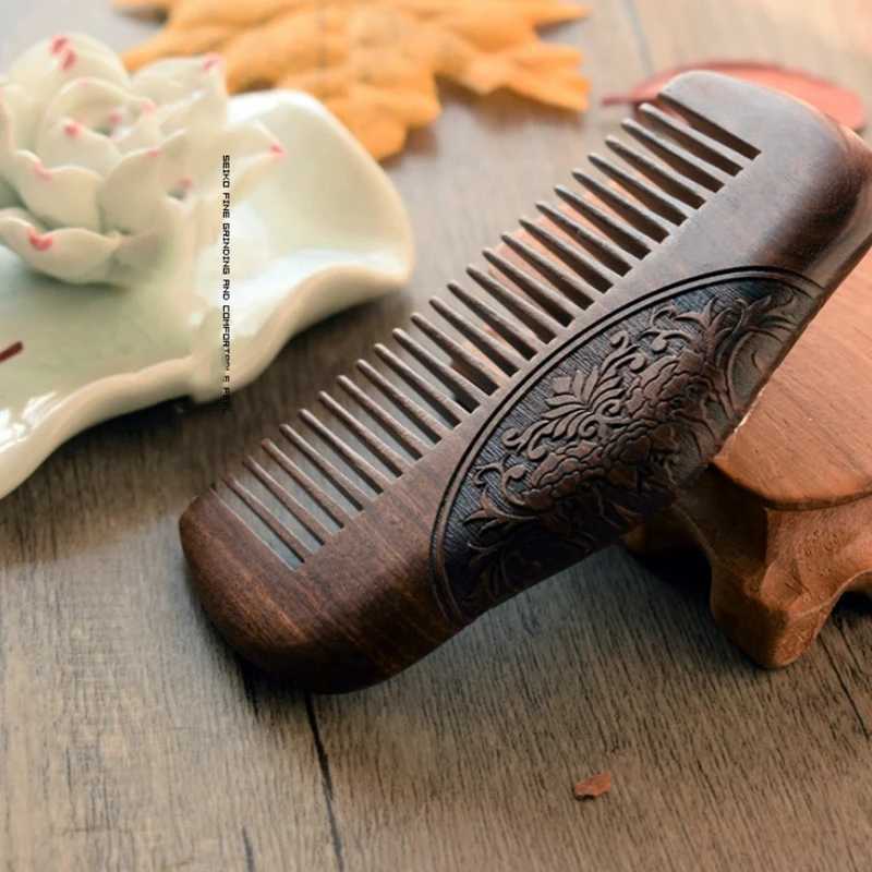 Pocket Comb Sandalwood Green Natural Ultra Narrow Dent Wooden Comb Static Lice Beard Comb W240813