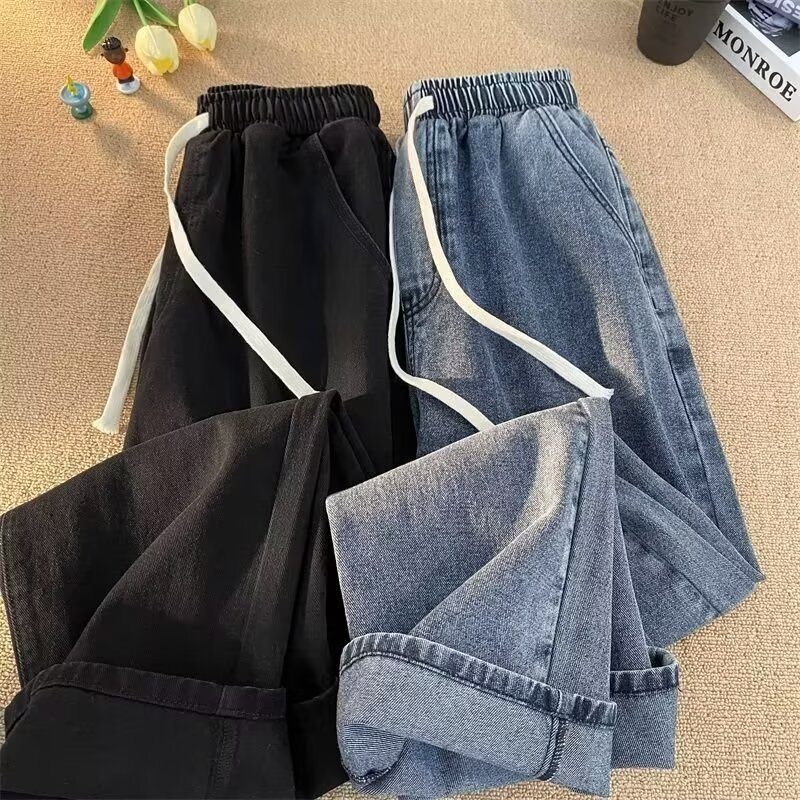 Light colored jeans men's loose straight wide leg dad look slim and mop pants 9289-P40