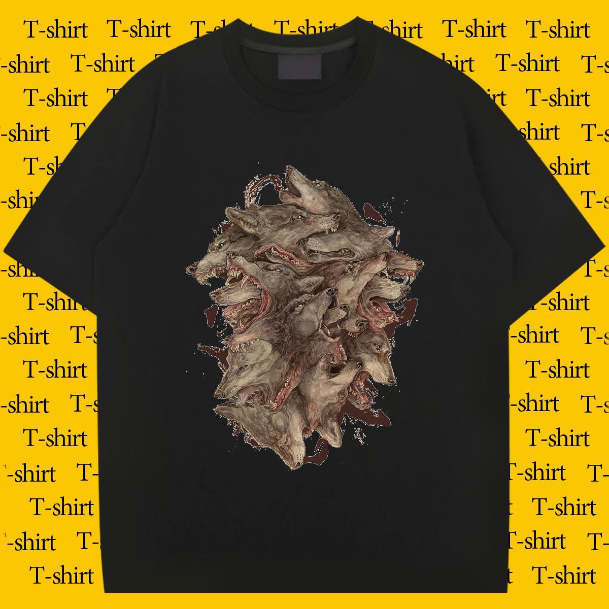 Designer Men Tops Tees Daily Wear 230g 100% Cotton Black Oversized Short Sleeve O-Neck wolf Mens T Shirts Brand Top Tees