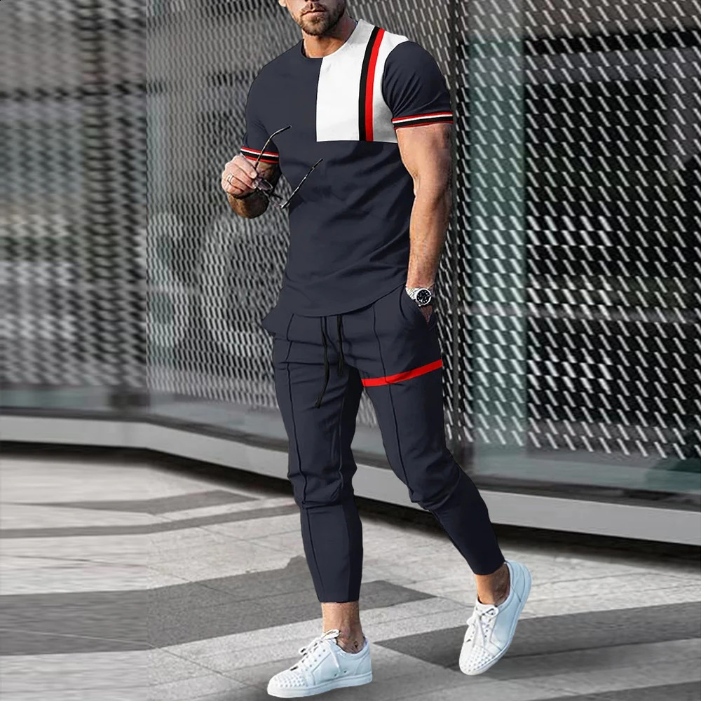 Men Summer T Shirt Pants Sets Print Tracksuits Oversized T-shirts Sweatpants Suits Male Sportswear Trousers Outfits Men Clothing 240814