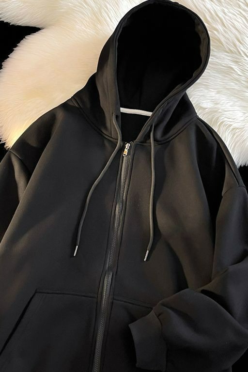 New Simple Zipper Hooded Cardigan Hoodie Women's Loose Korean Ins Long Sleeve Solid Color Baita Coat