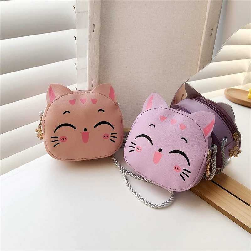 Creative Boys and Girls Mini Zipper Shoulder Cross Bag Fashion Kitten Coin Wallet and Handbag Childrens Cute Messenger Bag W240813