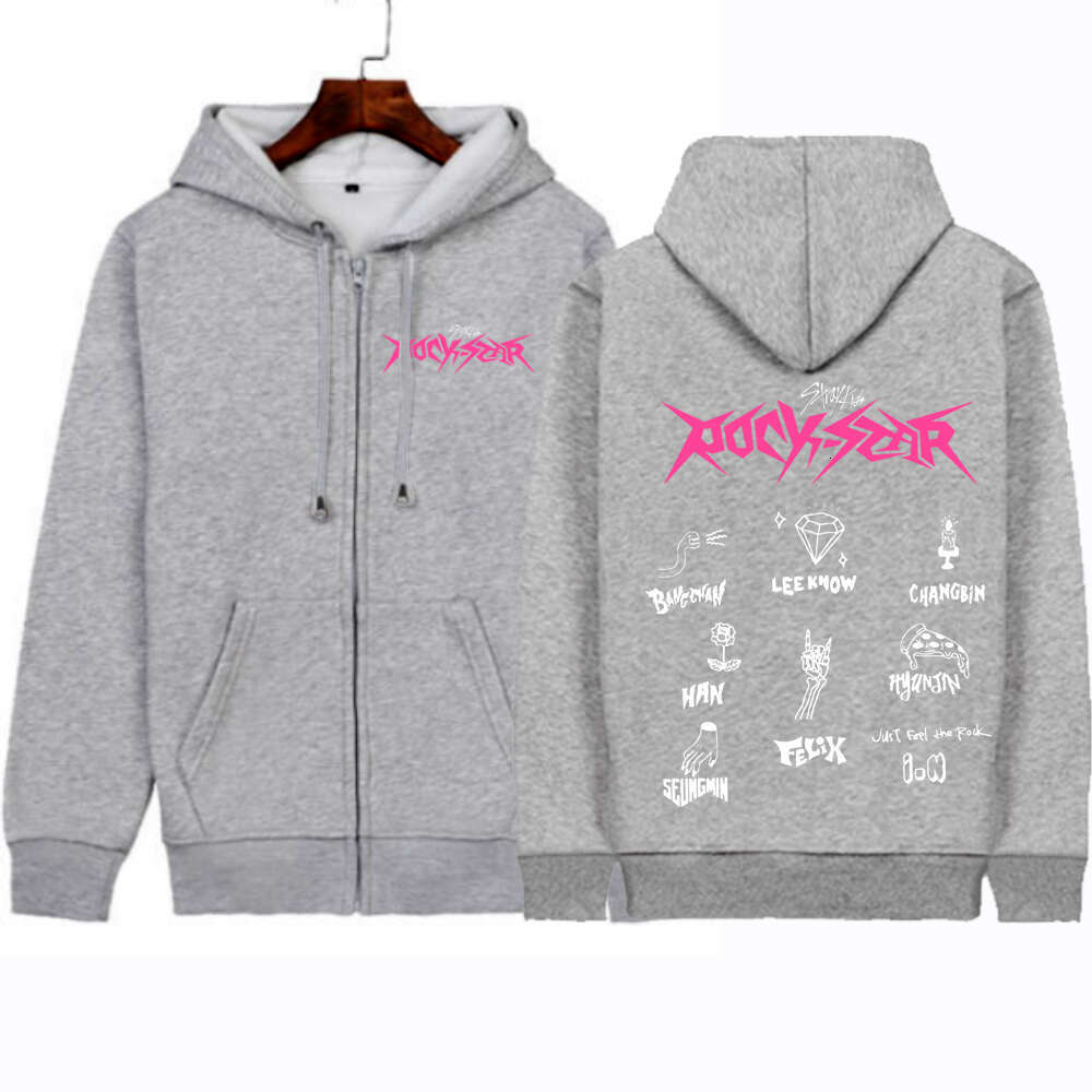 2024 ROCK-STAR Hot Stray Kids Zipper Hoodie StrayKids Hoodies Trendy Sweatshirts Winter Plus Size Warm Woman Zip-up Jacket Coats s