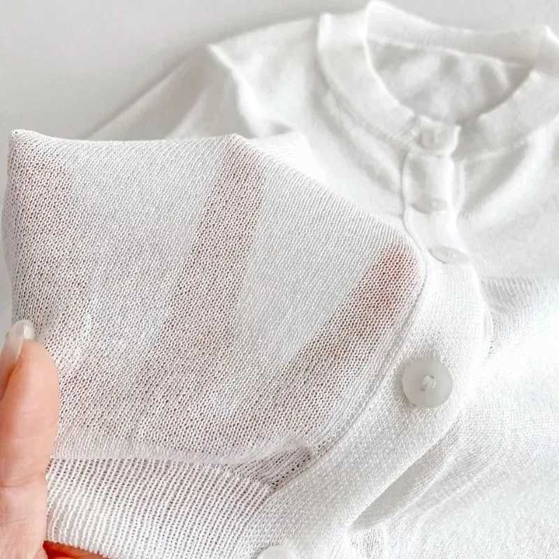 2024 Summer New Baby Long Sleeve Cotton Open Knitted Woolen Sweater Thin Breathable Baby Girls Knitted Sunscreen Jacket Boys Solid Top W240813