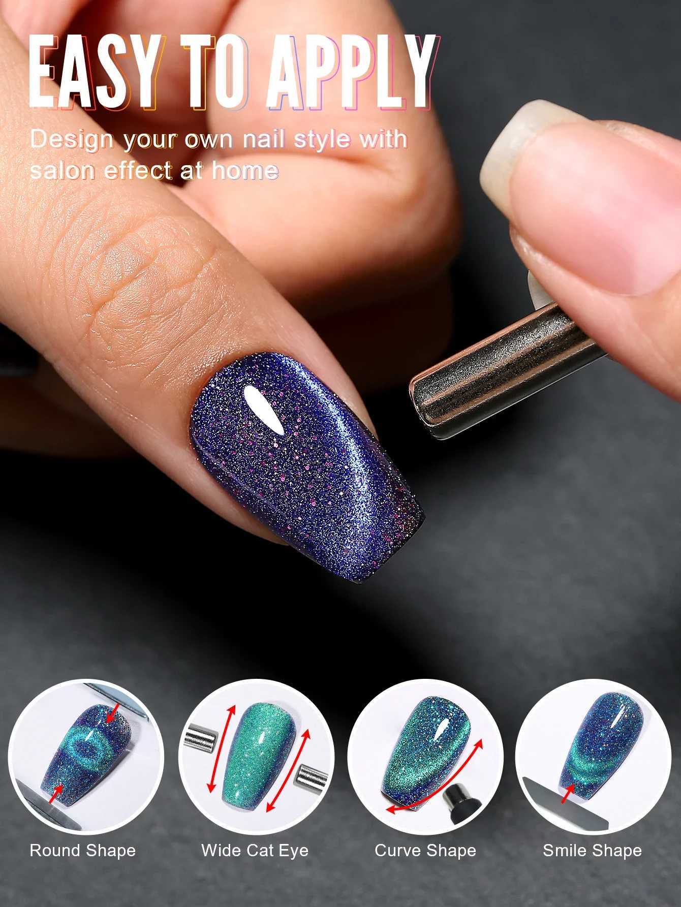 YOKEFELLOW 10ML Purple Ocean Crystal 9D Wide Cat Eye Magnetic Holographic Cat Eye Gel Nail Polish Semi Permanent UV Gel Nail ArtM240814