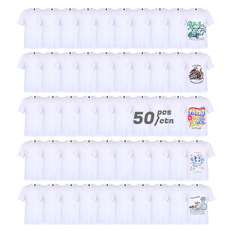 US Warehouse Sublimation Blank T-Shirt White Polyester Shirts Sublimation Short Sleeve T-Shirt for DIY Crew Neck Clothes