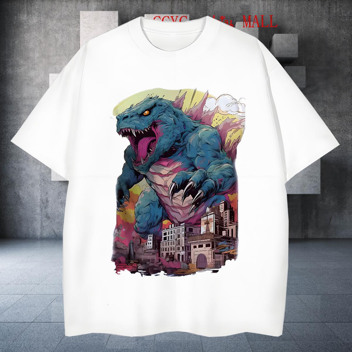 Loose T Shirt For Man dinosaur Crew Neck Breathable Hip Hop DIY Logo Oversized 230g 100% Cotton Couples T Shirts 2024 New Tee Shirt