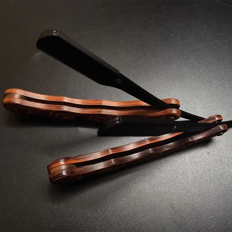 Men Professional Manual Shaver Straight Edge Wooden Stainless Steel Barber Razor Folding Shaving Shave Beard CutterM240814