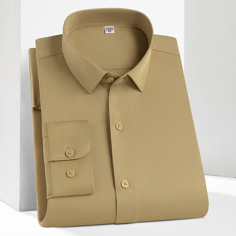 mens social shirts long sleeve smooth comfort soft casual without pocket solid Dress shirt regular fit wrinkle Free Man Top 240814