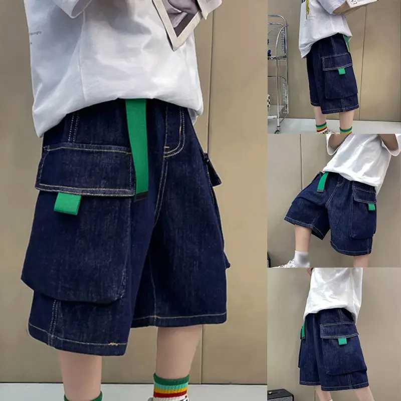 Childrens summer breathable denim shorts childrens clothing embroidered letters washed casual straight shorts 3-12 years old W240813