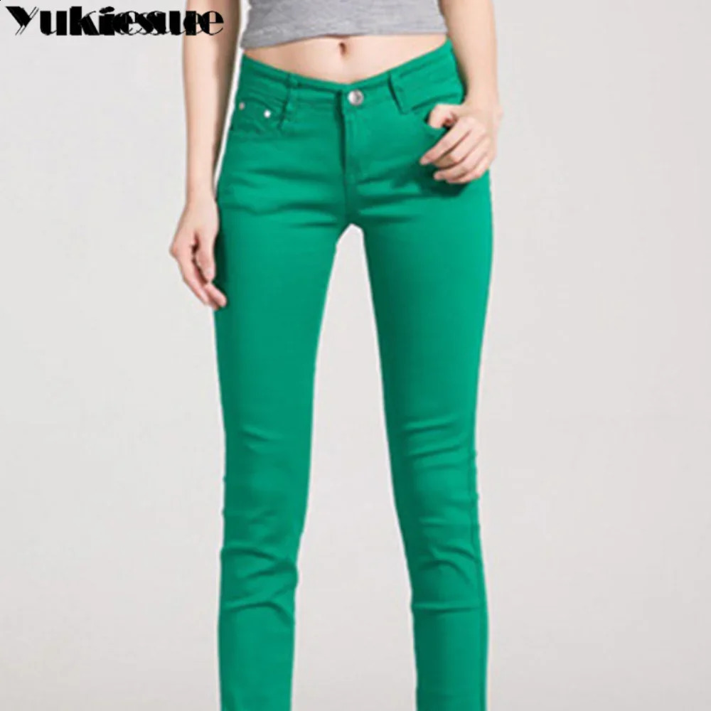 Womens Candy Color Pants Pencil Trousers Spring Autumn Elegant Office Mid Waist Pants For Women Slim skinny jeans pants female 240813