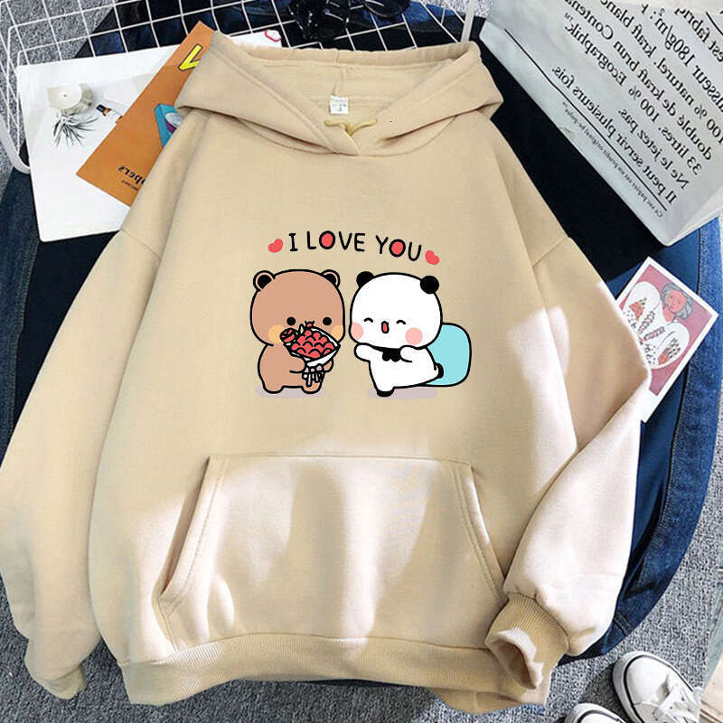 Bear Panda Cartoon Bubu And Dudu Kawaii Print Hooded Men Women Couple Hoodies Plus Size Pullover Haruku Unisex Sweatshirt