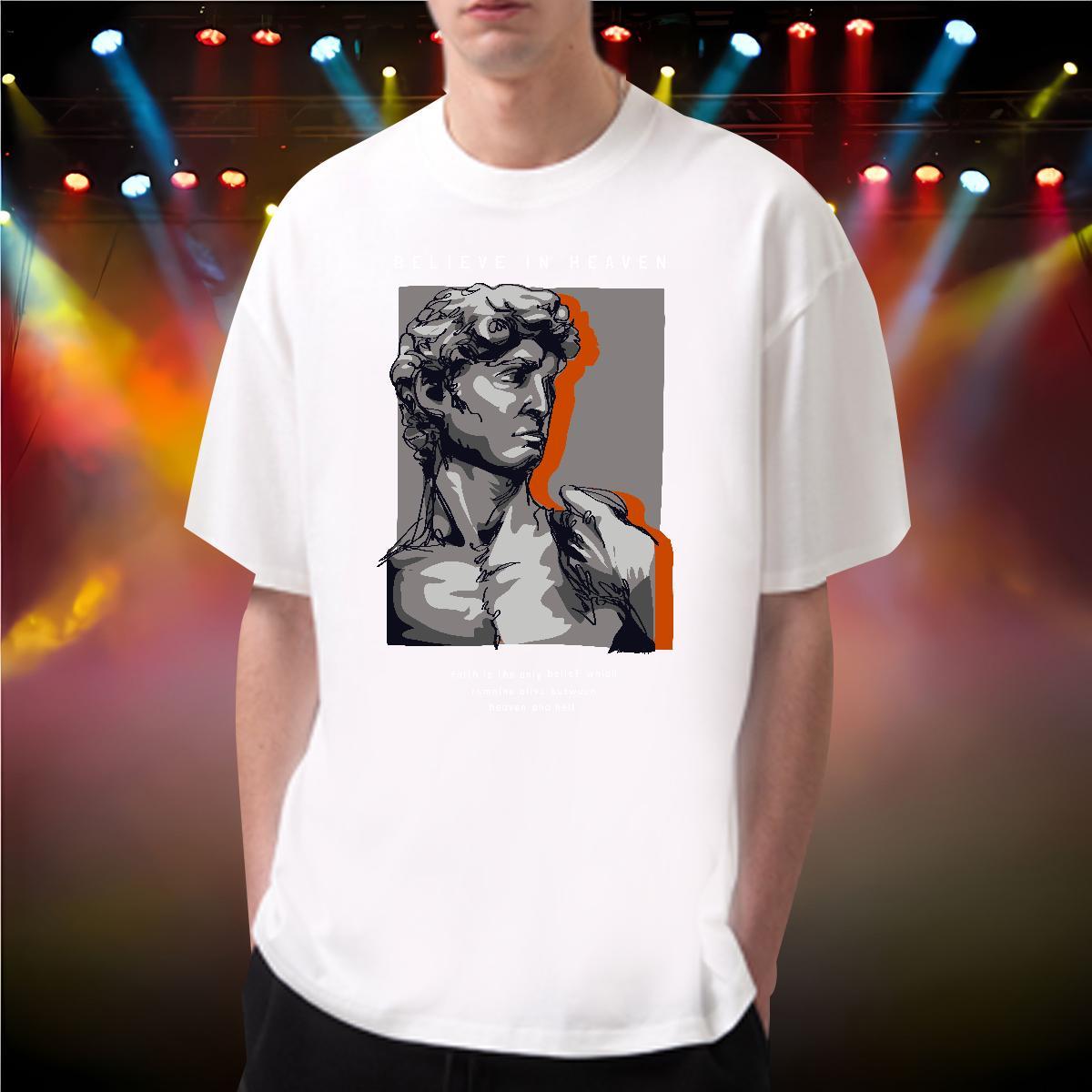 Loose portrait Man T Shirts Summer Casual Men Tshirts 230g 100% Cotton 2024 Designer Breathable Crew Neck Oversized 4XL Polos