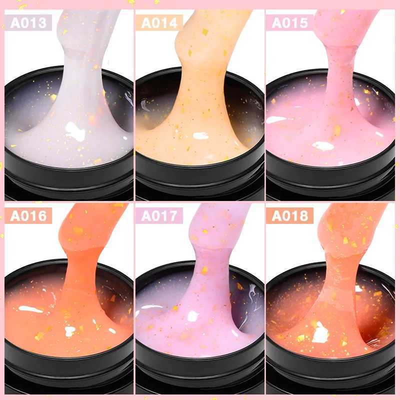 MEET ACROSS 8ml Pink Gold Glitter Quick Extension Gel Nail Polish Gold Foils Effect Semi Permanent UV Gel Nails Art for ManicureM240814